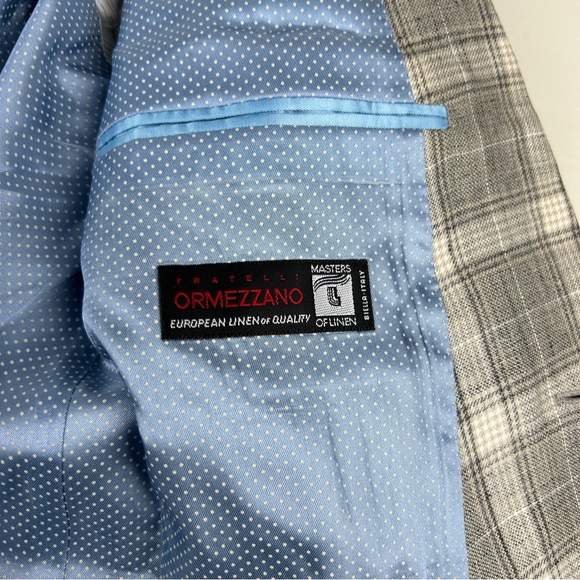 Sand Copenhagen Plaid Blazer Men 40R Jacket Gray Check Single Breasted Linen - Picture 5 of 10